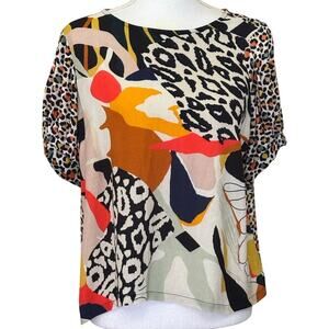 Conditions Apply‎ top, cream/black, leopard print, colorful, artsy, eclectic